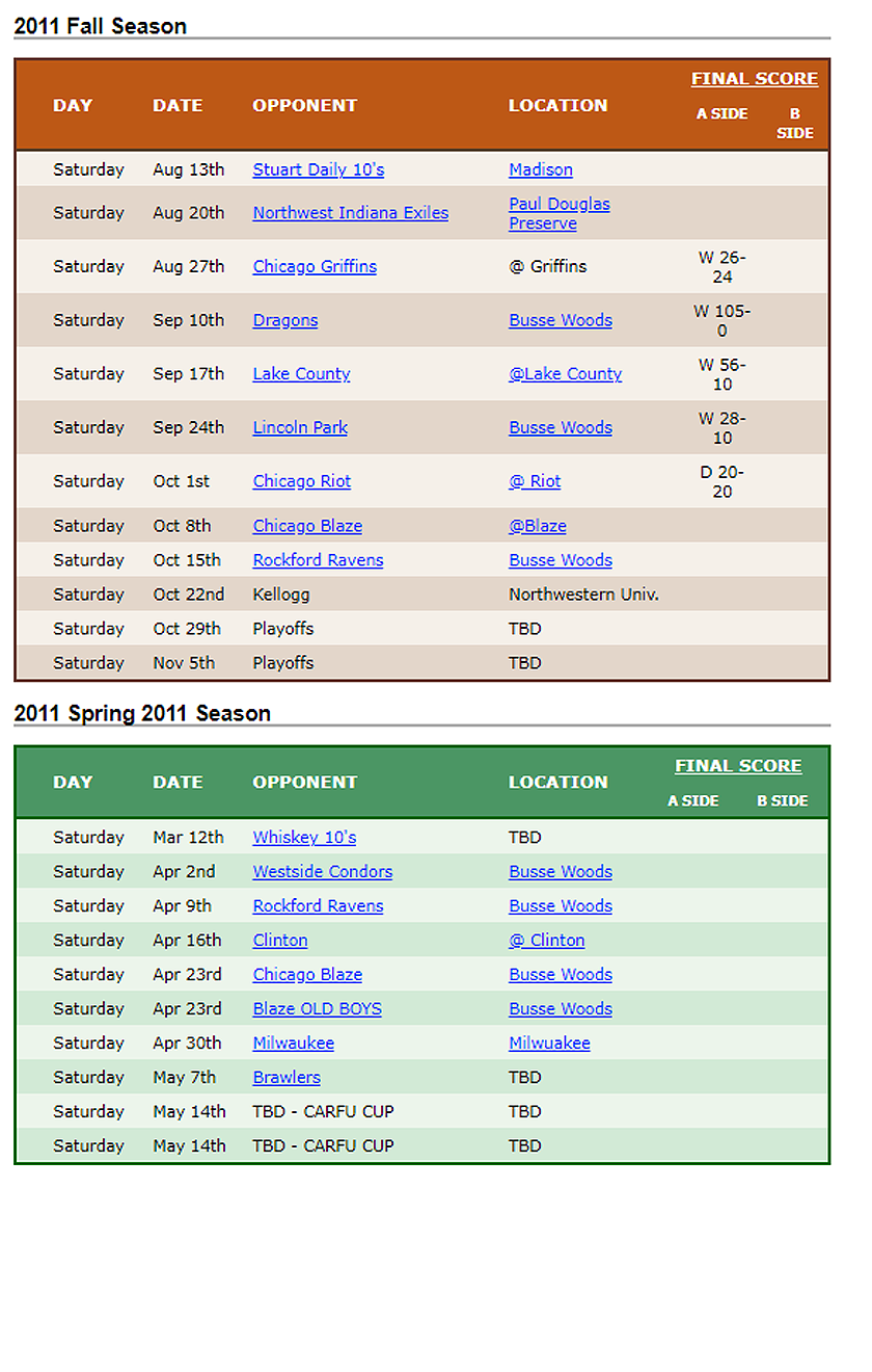 2011 Woodsmen Rugby Schedule