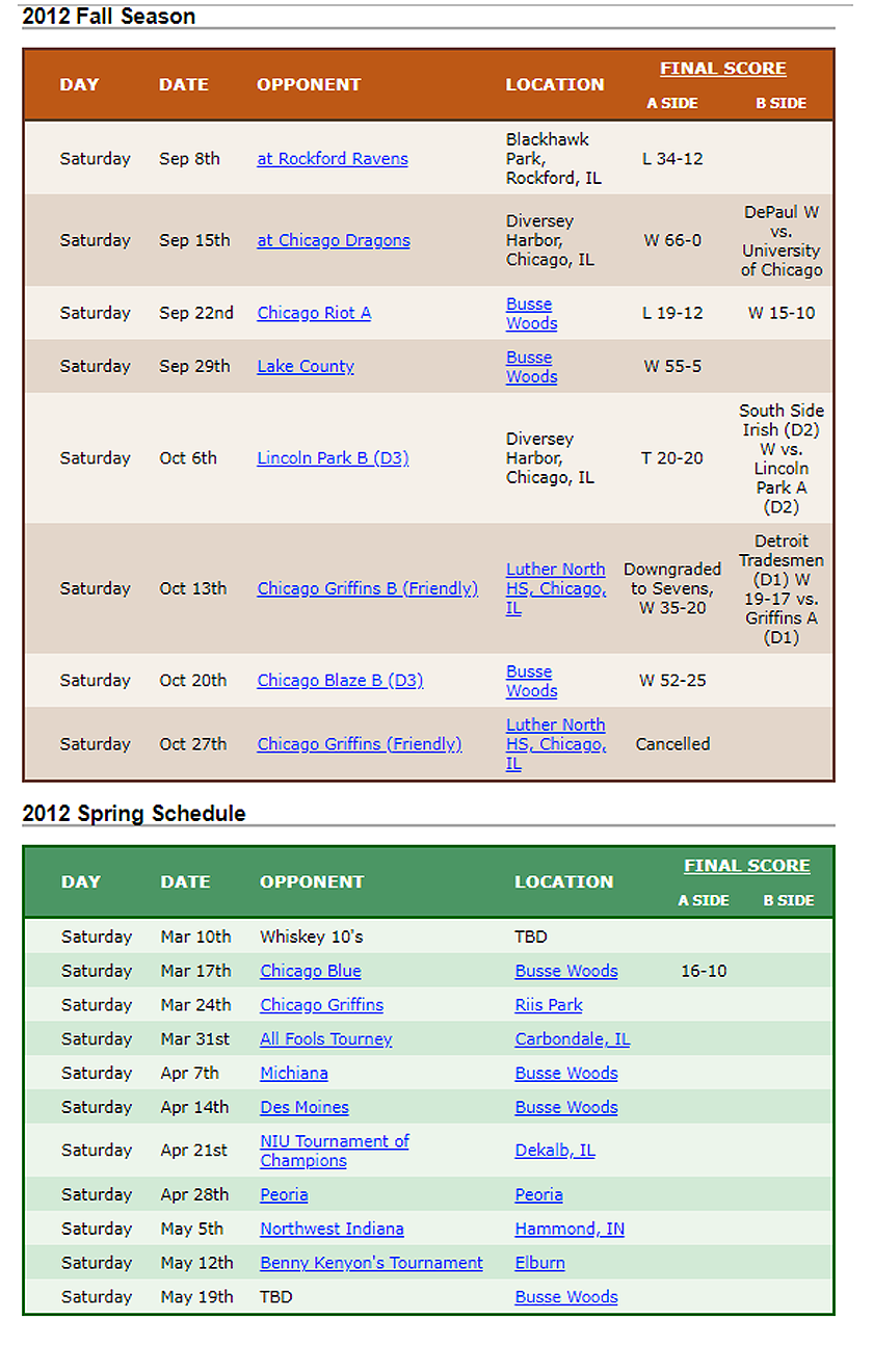 2012 Woodsmen Rugby Schedule